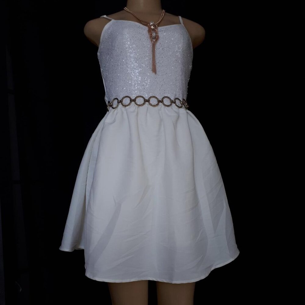 Streetwear Society Womens Mini Dress ~ White with Sparkly Sequins ~ Size M ~